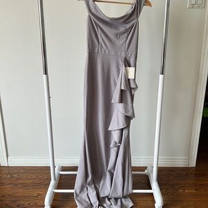 Lulus Mauve Long Ruffle Slit Formal Gown